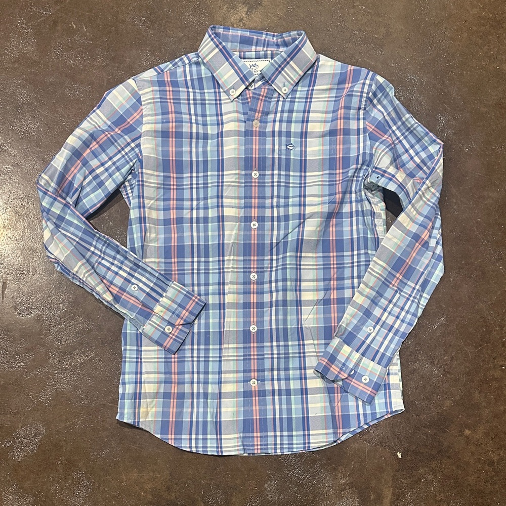 Southern Tide Boy’s Large Blue Plaid Shirt
